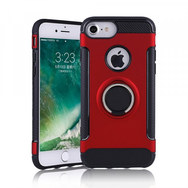 Wholesale iPhone 8 Plus / 7 Plus 360 Rotating Ring Stand Hybrid Case with Metal Plate (Red)